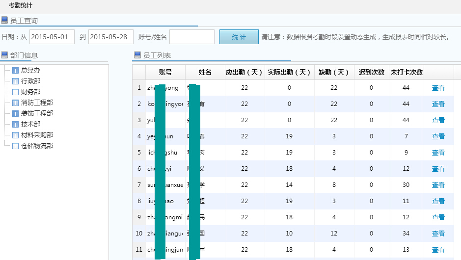 考勤報表統(tǒng)計